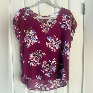 Pink Republic Burgandy Floral Short-Sleeve Blouse